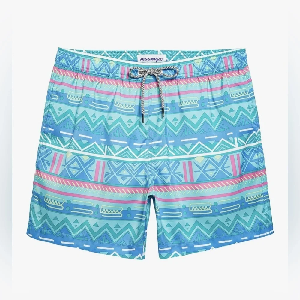 NEw- Medium Saint Barth Aqua and Pink Patterned Swim board shorts Trunks Men’s